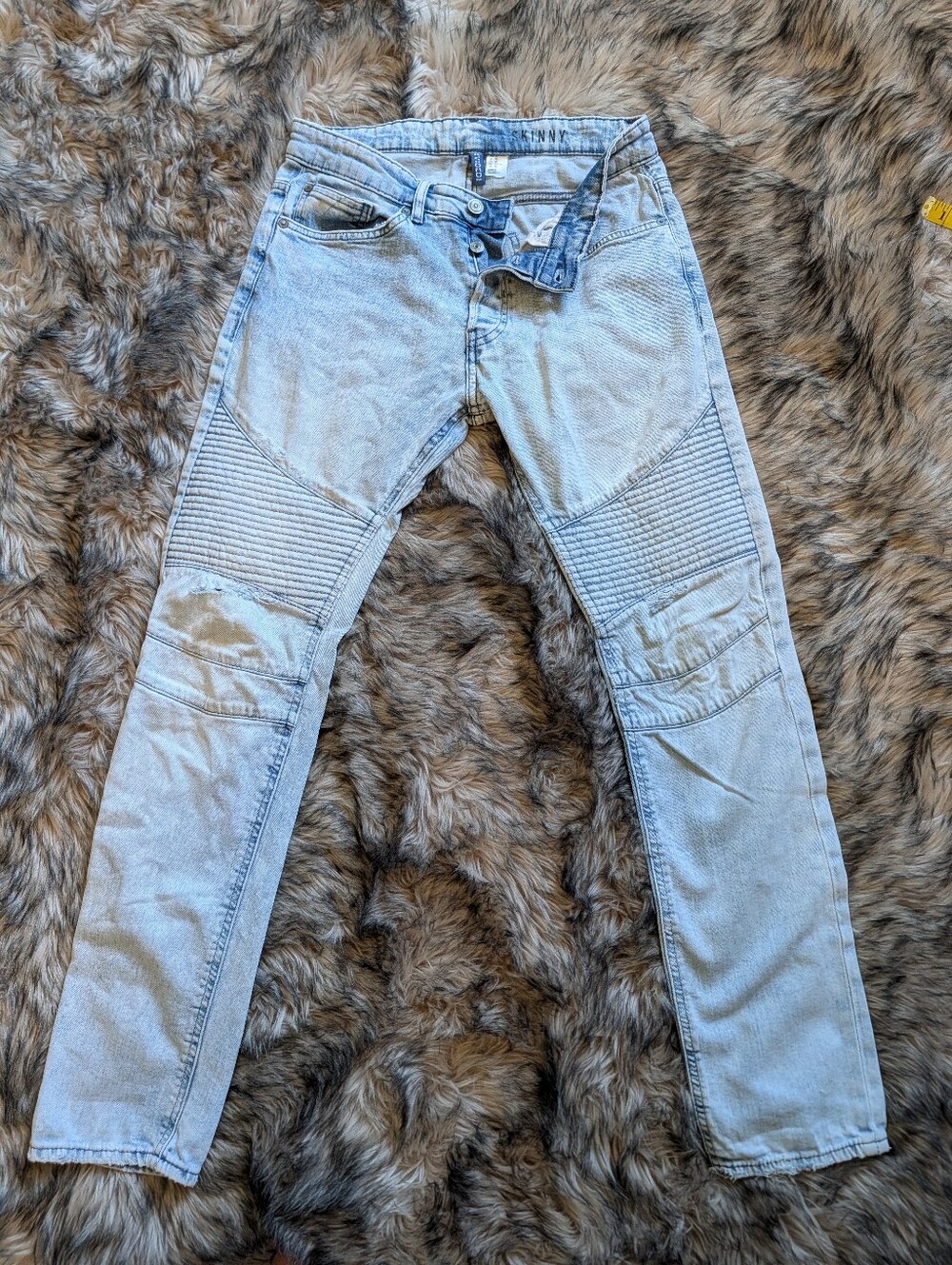 H&M Divided Light Wash Moto Biker Jeans Ribbed Knee Detail Size 30